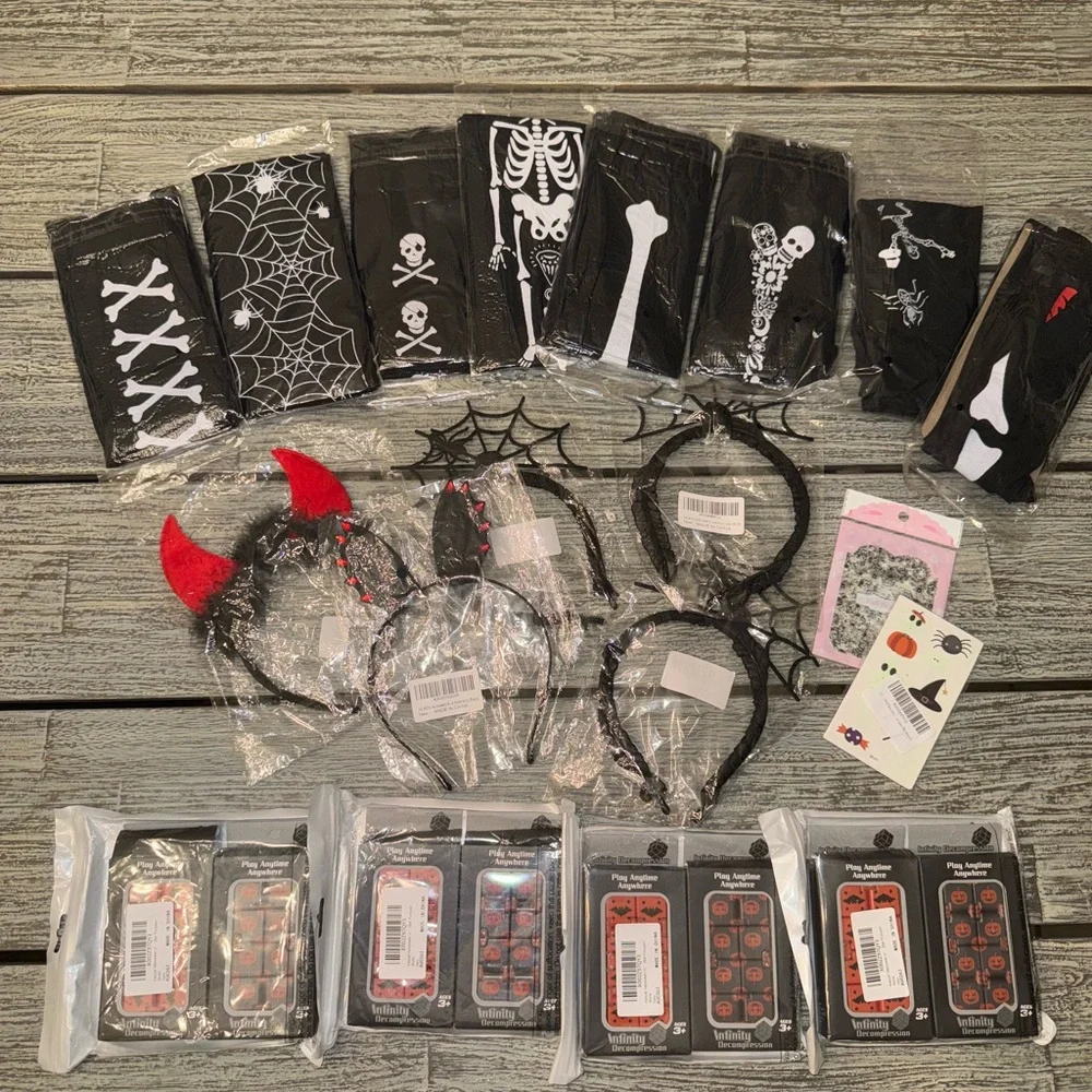 Halloween LOT Bundle!!! Headbands, socks, Rubix fidget toys, and stickers